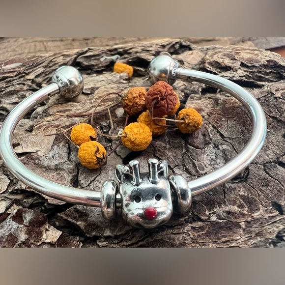 Authentic Pandora Small 1 Open Bangle Charm Bracelet Smooth Silver End Caps - Picture 3 of 6